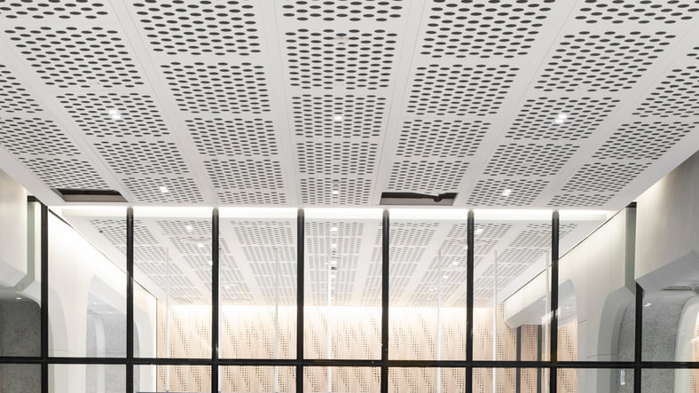 Plafond met geperforeerde metalen panelen