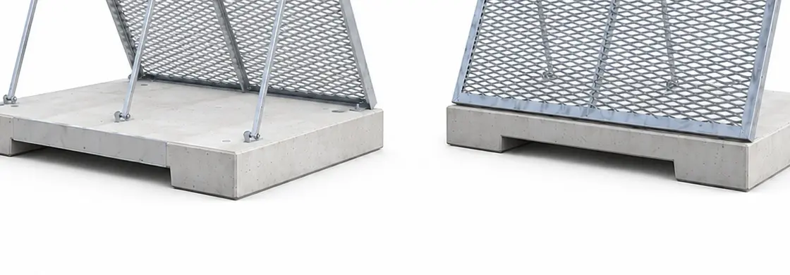Detail van betonnen voeten, stalen frames en schoorverbindingen