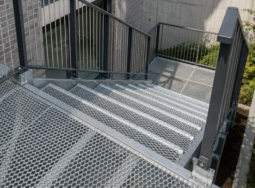 Industriële metalen trap met open traptreden